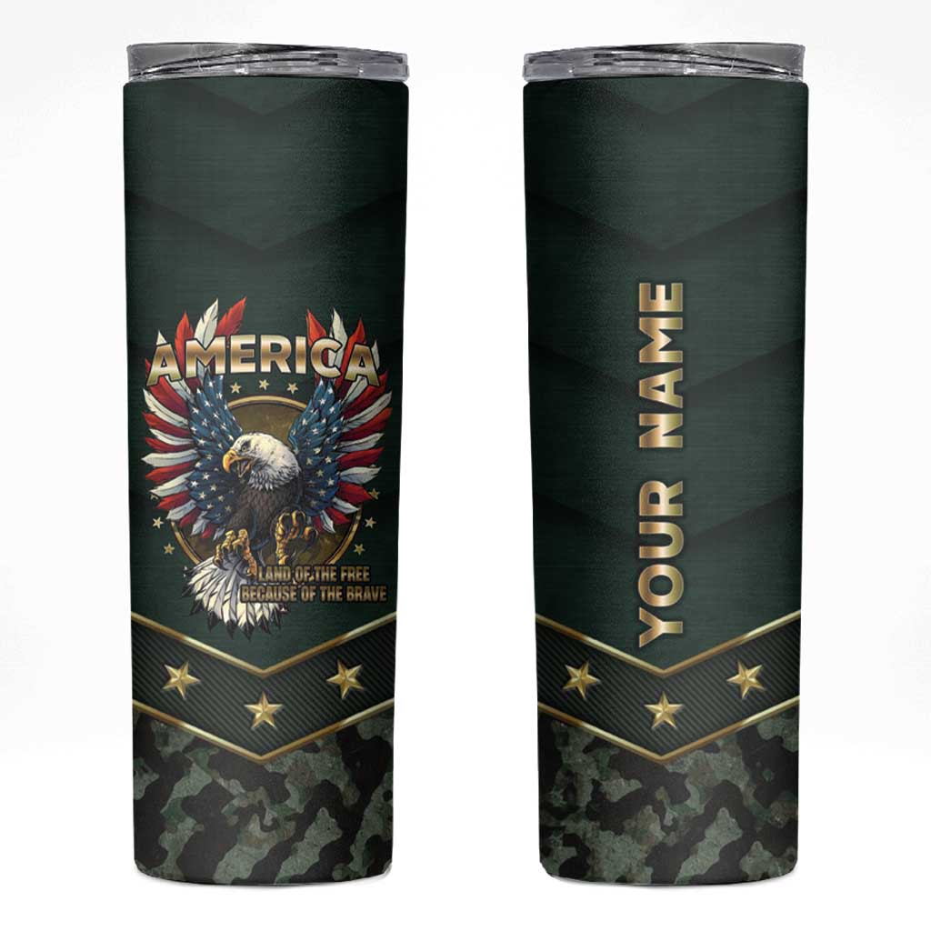 Personalized American Patriot Skinny Tumbler Custom Name Land Of The Free Because Of The Brave