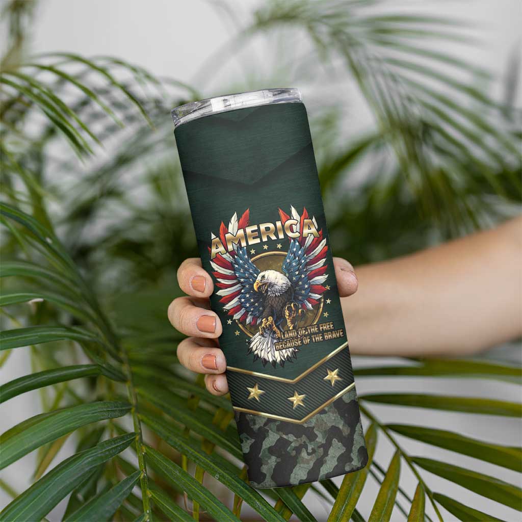 Personalized American Patriot Skinny Tumbler Custom Name Land Of The Free Because Of The Brave