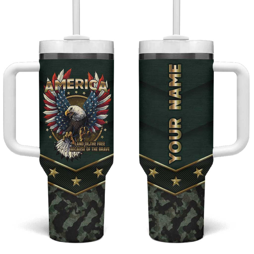 Personalized American Patriot Tumbler With Handle Custom Name Land Of The Free Because Of The Brave