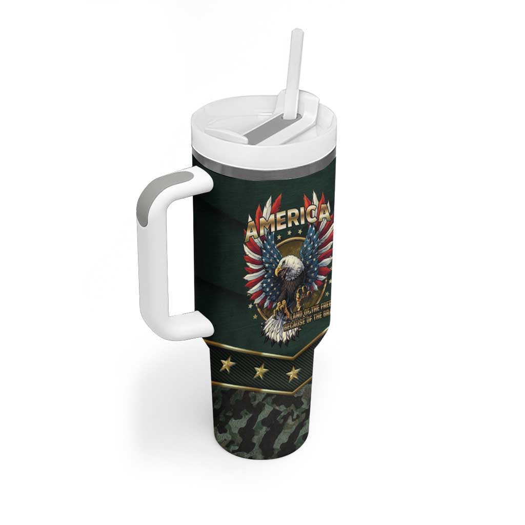 Personalized American Patriot Tumbler With Handle Custom Name Land Of The Free Because Of The Brave