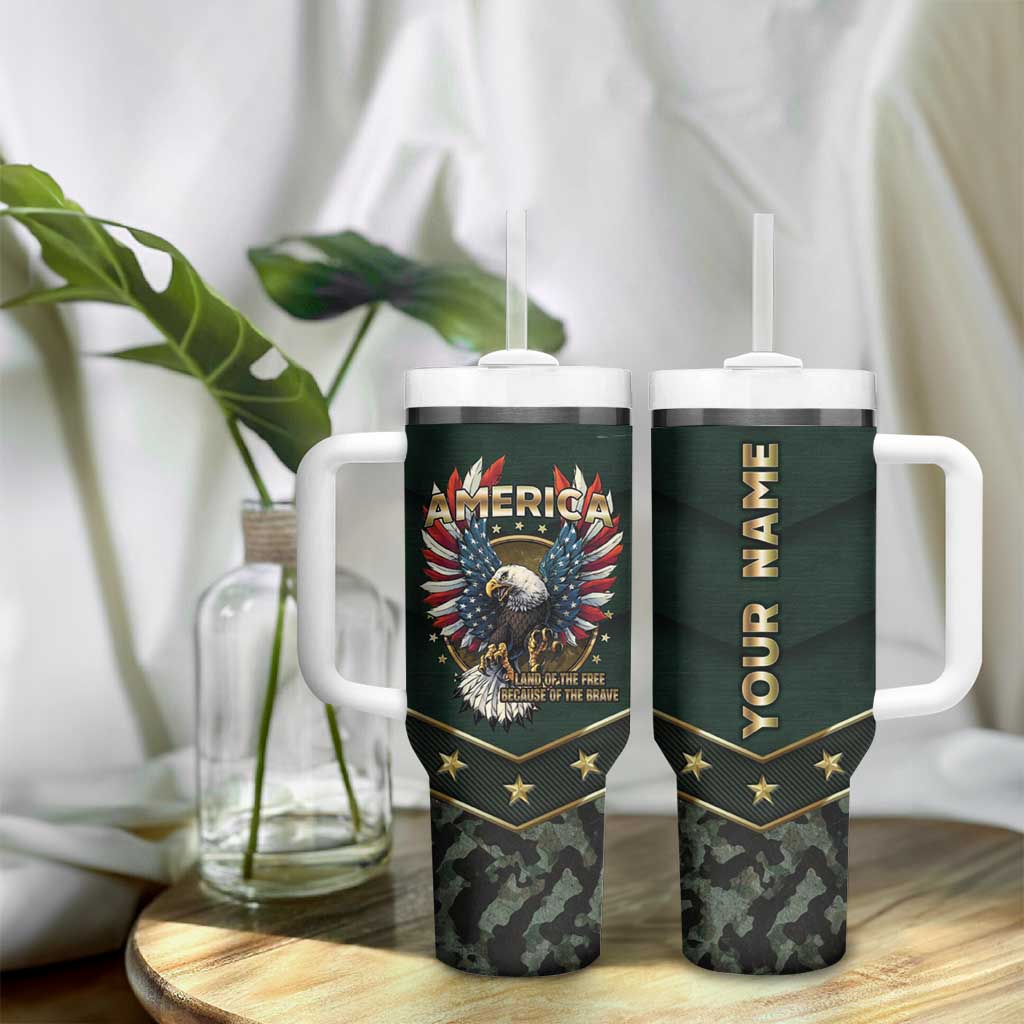 Personalized American Patriot Tumbler With Handle Custom Name Land Of The Free Because Of The Brave