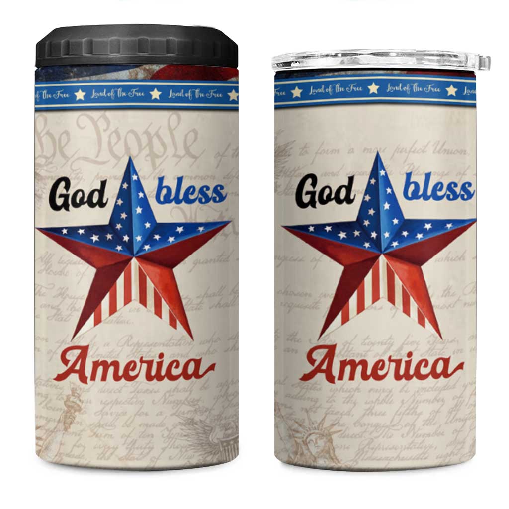 American Patriot Christian 4 in 1 Can Cooler Tumbler God Bless America
