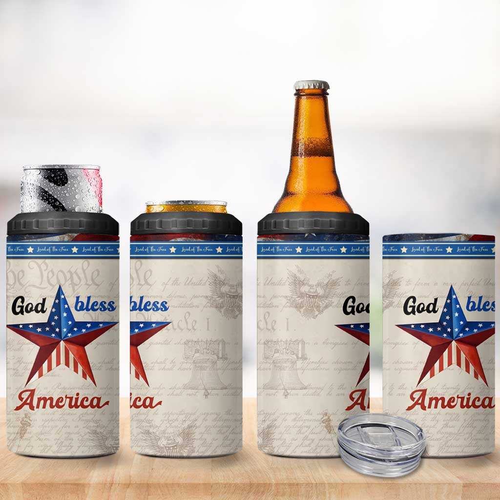 American Patriot Christian 4 in 1 Can Cooler Tumbler God Bless America