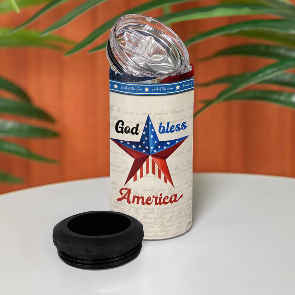 American Patriot Christian 4 in 1 Can Cooler Tumbler God Bless America