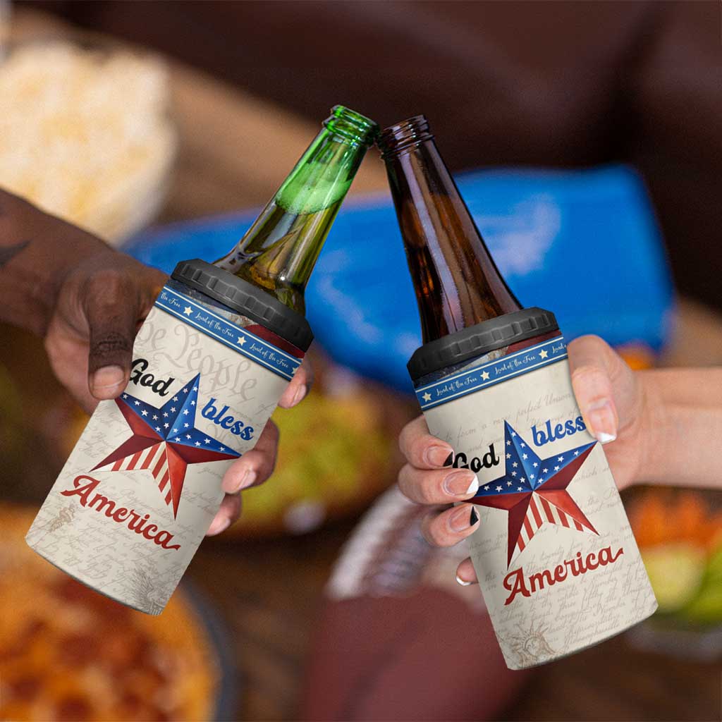 American Patriot Christian 4 in 1 Can Cooler Tumbler God Bless America