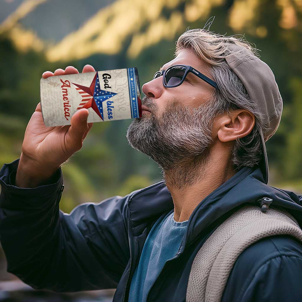 American Patriot Christian 4 in 1 Can Cooler Tumbler God Bless America