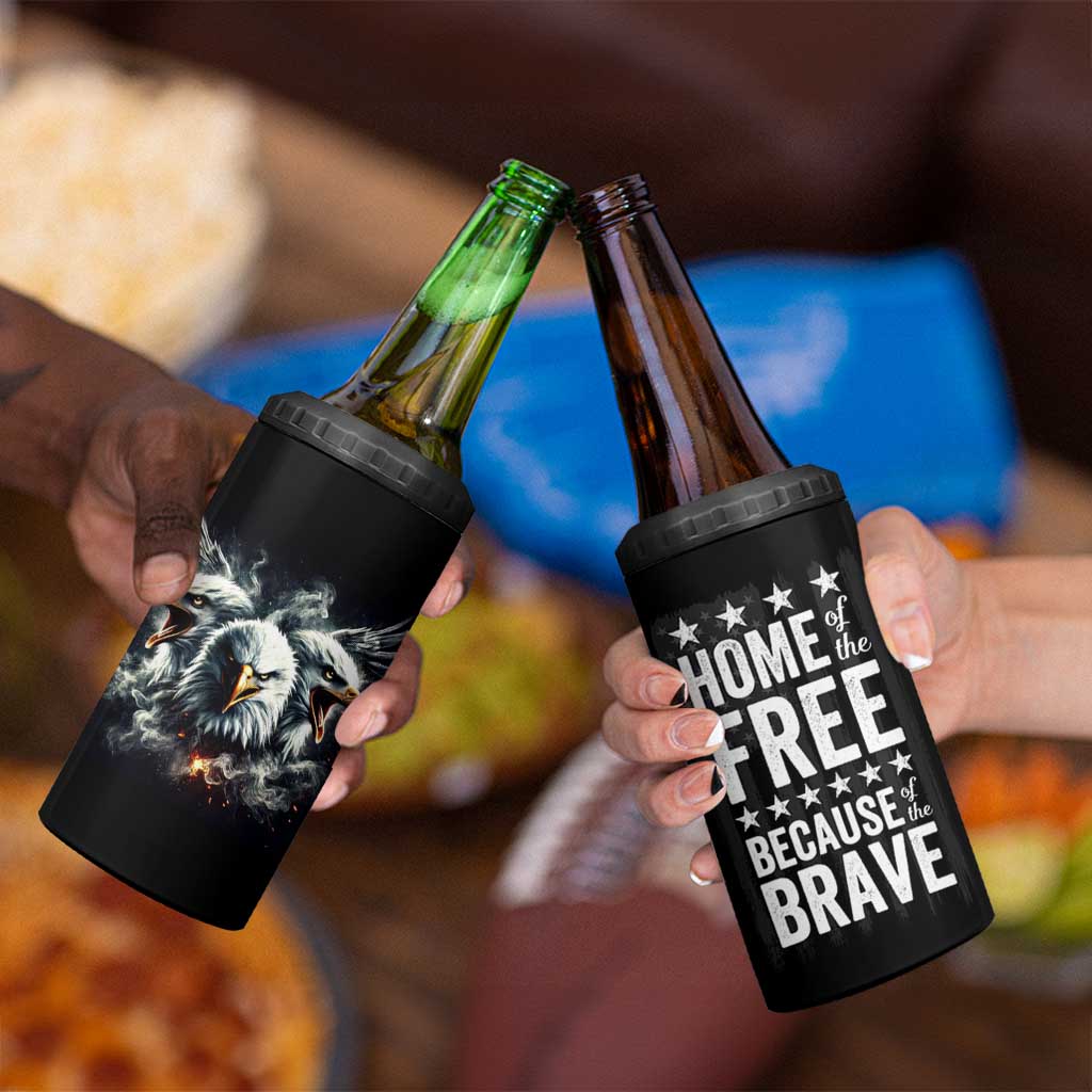 American Patriot 4 in 1 Can Cooler Tumbler Home Of The Free Because Of The Brave