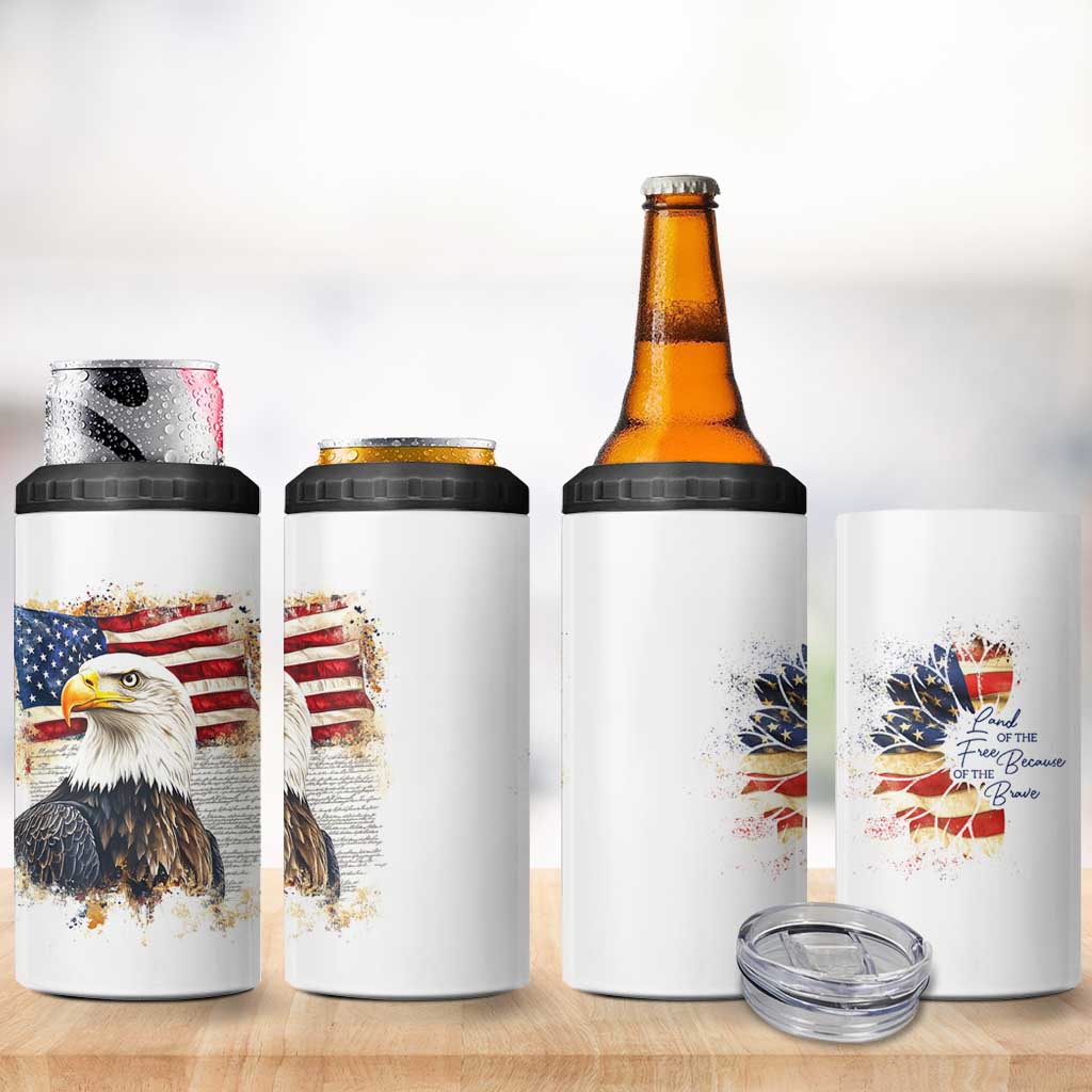 American Patriot 4 in 1 Can Cooler Tumbler Land Of The Free Because Of The Brave