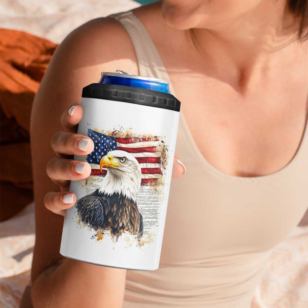 American Patriot 4 in 1 Can Cooler Tumbler Land Of The Free Because Of The Brave