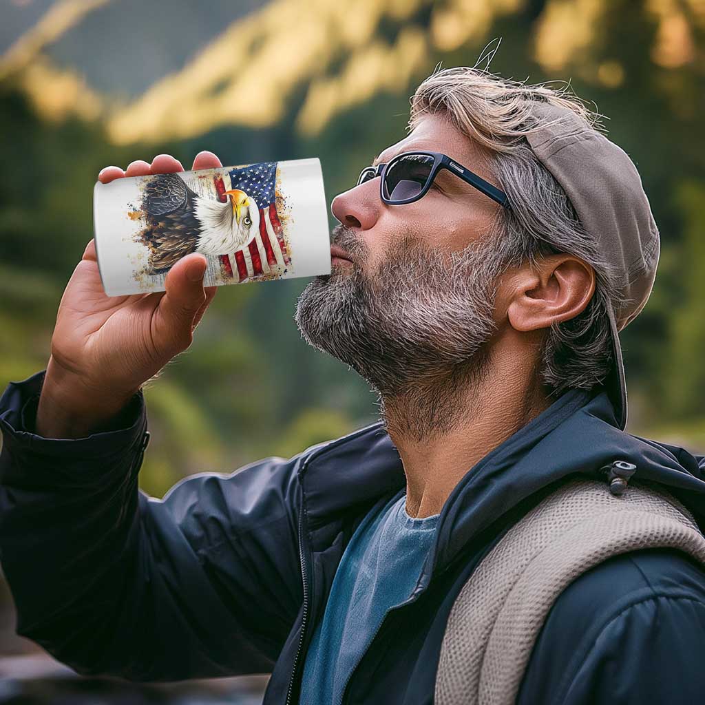 American Patriot 4 in 1 Can Cooler Tumbler Land Of The Free Because Of The Brave