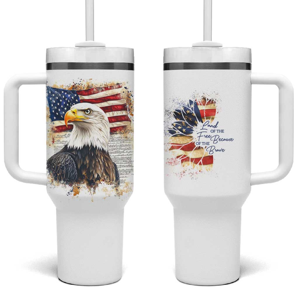 American Patriot Tumbler With Handle Land Of The Free Because Of The Brave