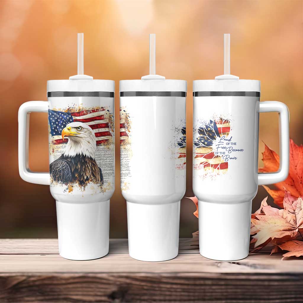 American Patriot Tumbler With Handle Land Of The Free Because Of The Brave