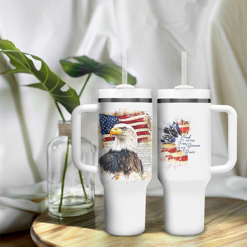 American Patriot Tumbler With Handle Land Of The Free Because Of The Brave