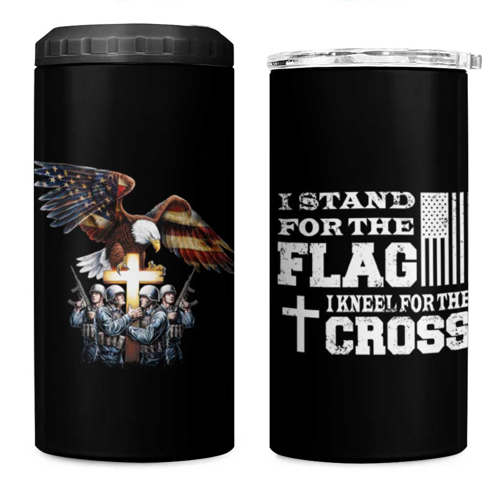 American Patriot Christian 4 in 1 Can Cooler Tumbler Stand For the Flag Kneel For the Cross Eagle