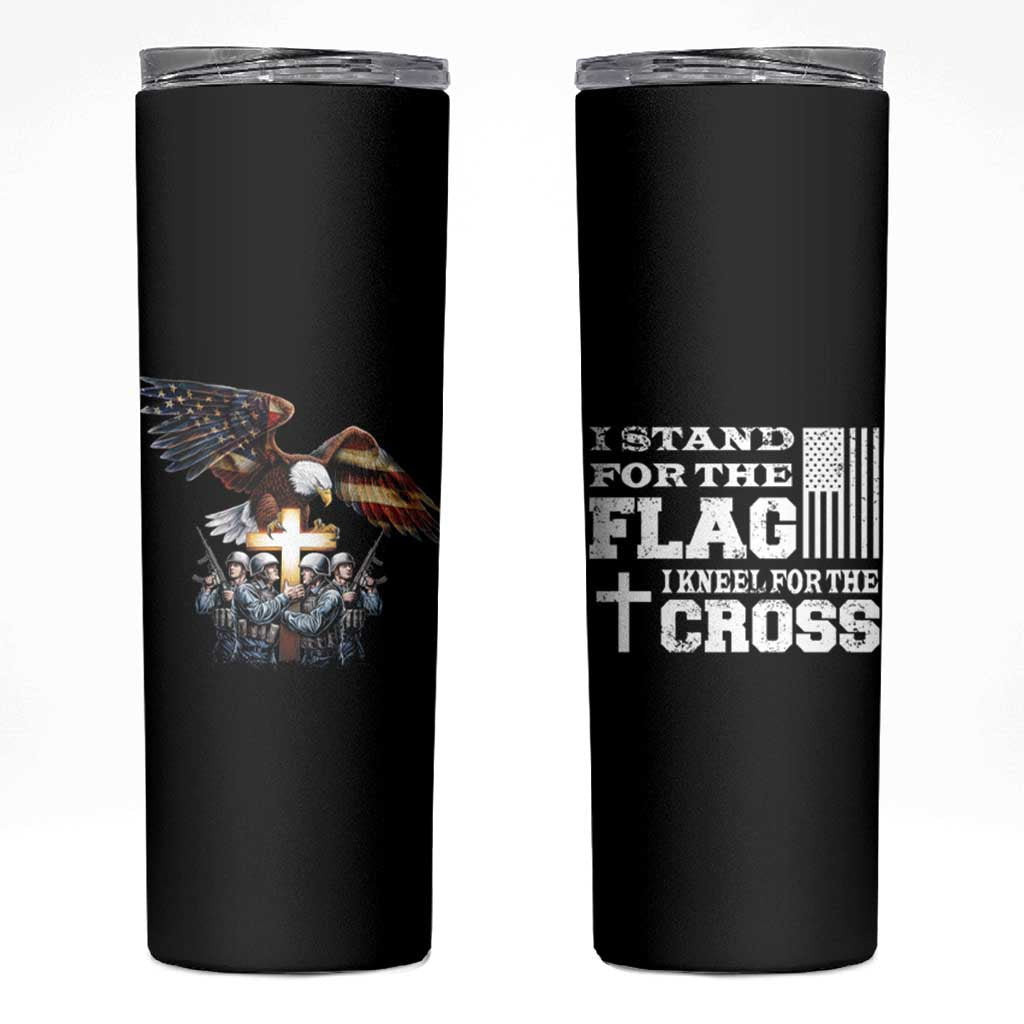 American Patriot Christian Skinny Tumbler Stand For the Flag Kneel For the Cross Eagle