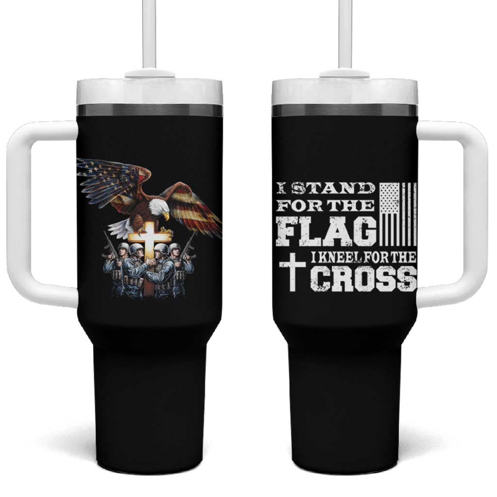American Patriot Christian Tumbler With Handle Stand For the Flag Kneel For the Cross Eagle