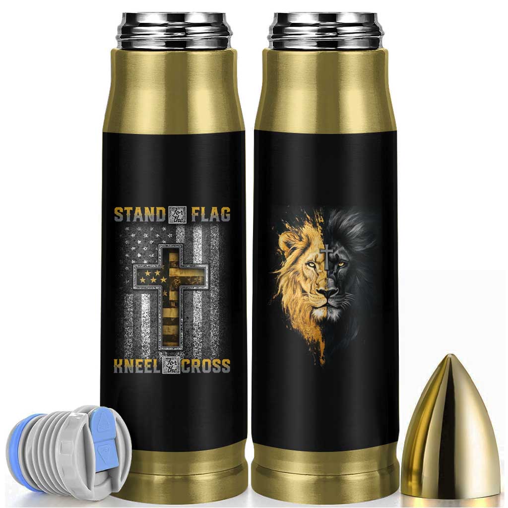 American Patriot Christian Bullet Tumbler Stand For the Flag Kneel For the Cross Lion