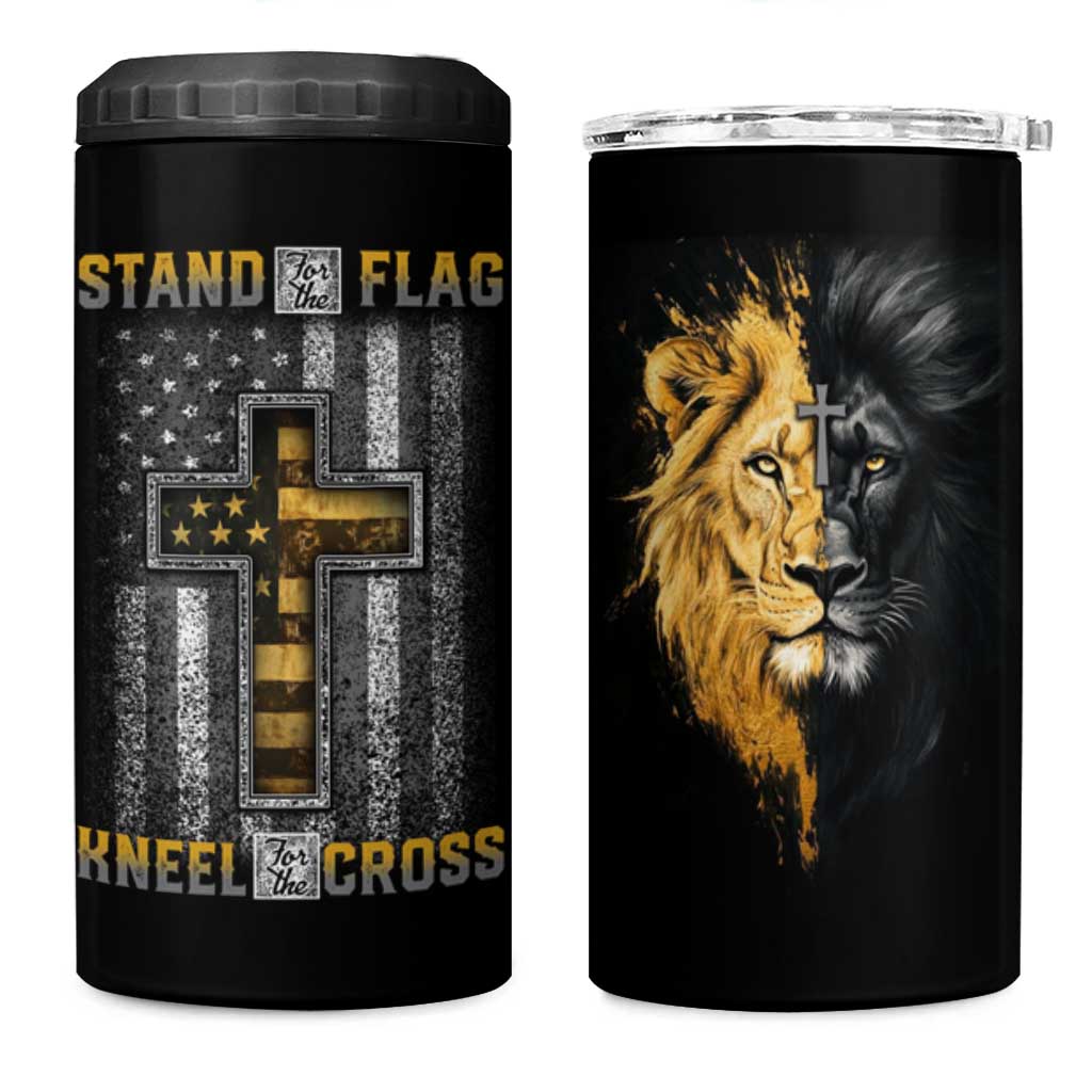 American Patriot Christian 4 in 1 Can Cooler Tumbler Stand For the Flag Kneel For the Cross Lion
