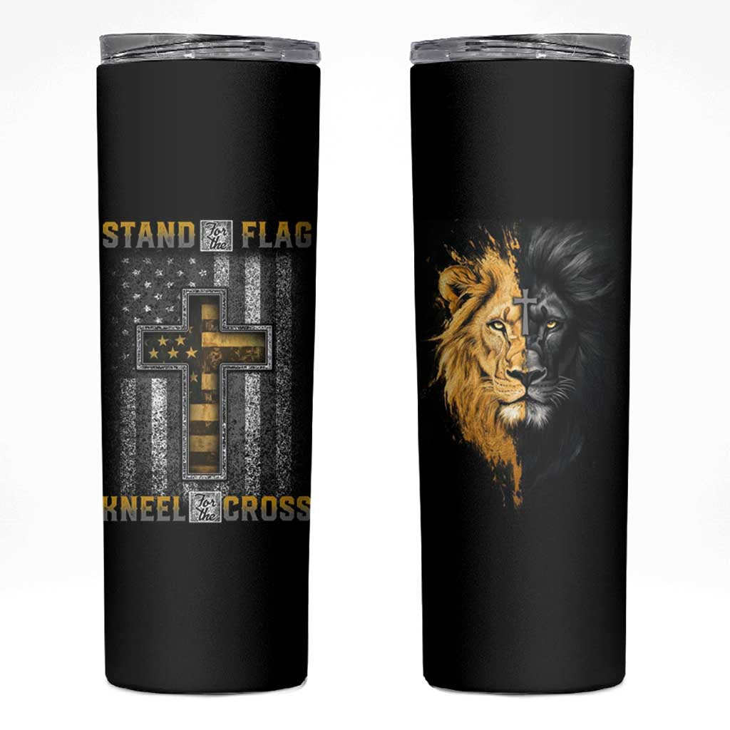 American Patriot Christian Skinny Tumbler Stand For the Flag Kneel For the Cross Lion