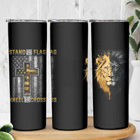 American Patriot Christian Skinny Tumbler Stand For the Flag Kneel For the Cross Lion