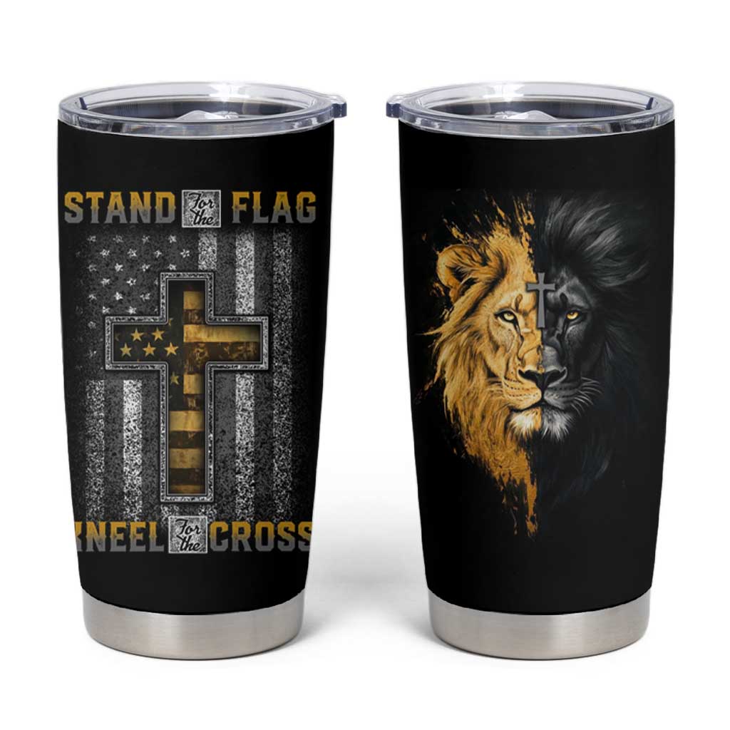 American Patriot Christian Tumbler Cup Stand For the Flag Kneel For the Cross Lion