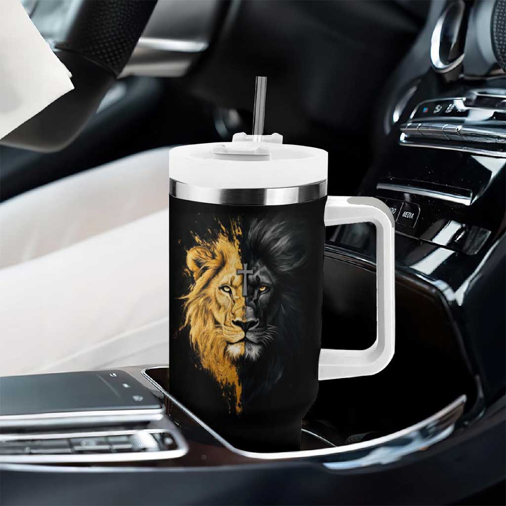 American Patriot Christian Tumbler With Handle Stand For the Flag Kneel For the Cross Lion