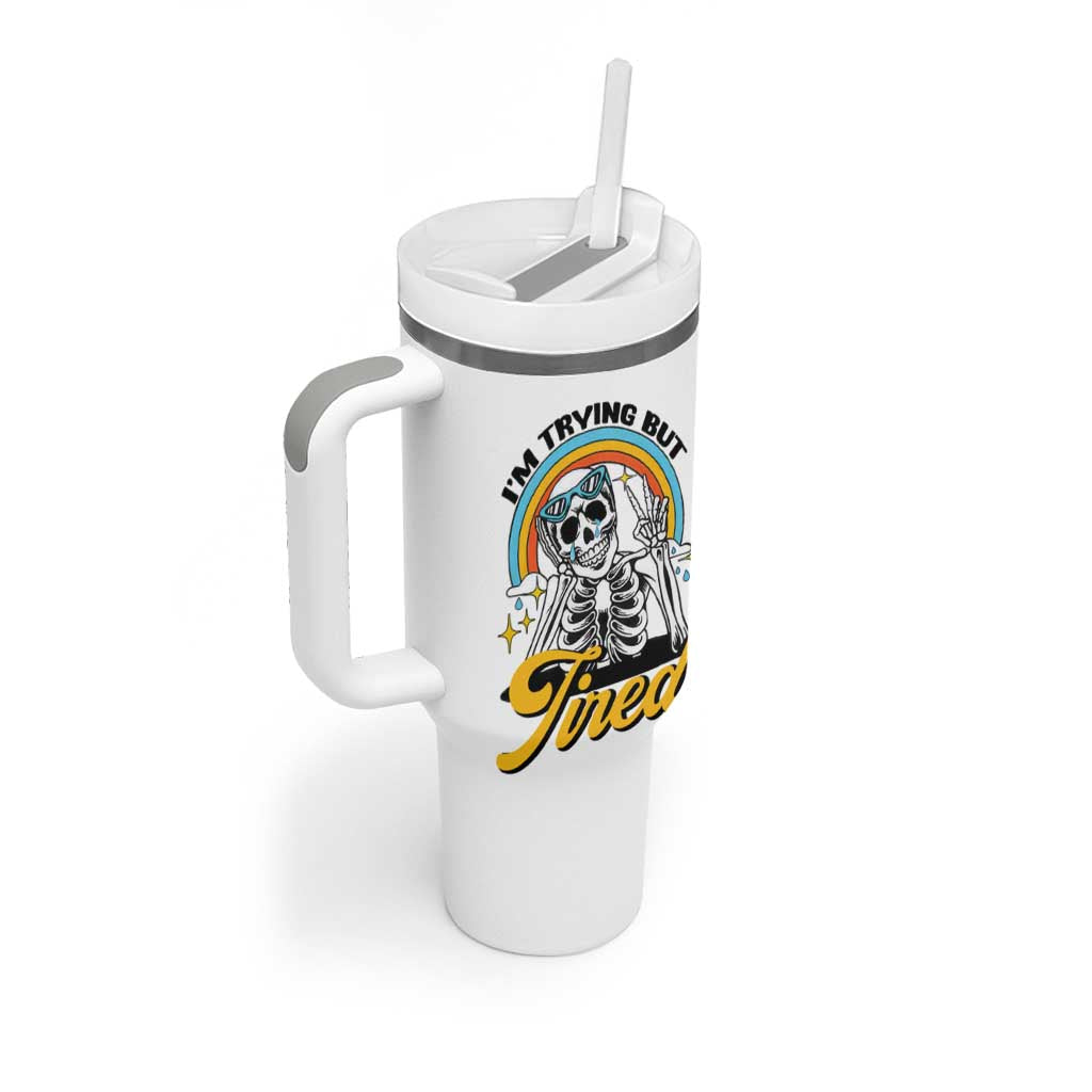 Funny I'm Trying But Tired Tumbler With Handle - Wonder Print Shop