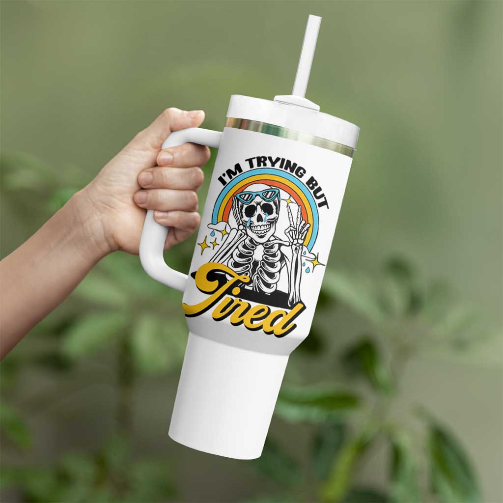 Funny I'm Trying But Tired Tumbler With Handle - Wonder Print Shop