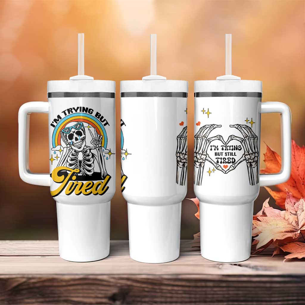 Funny I'm Trying But Tired Tumbler With Handle - Wonder Print Shop