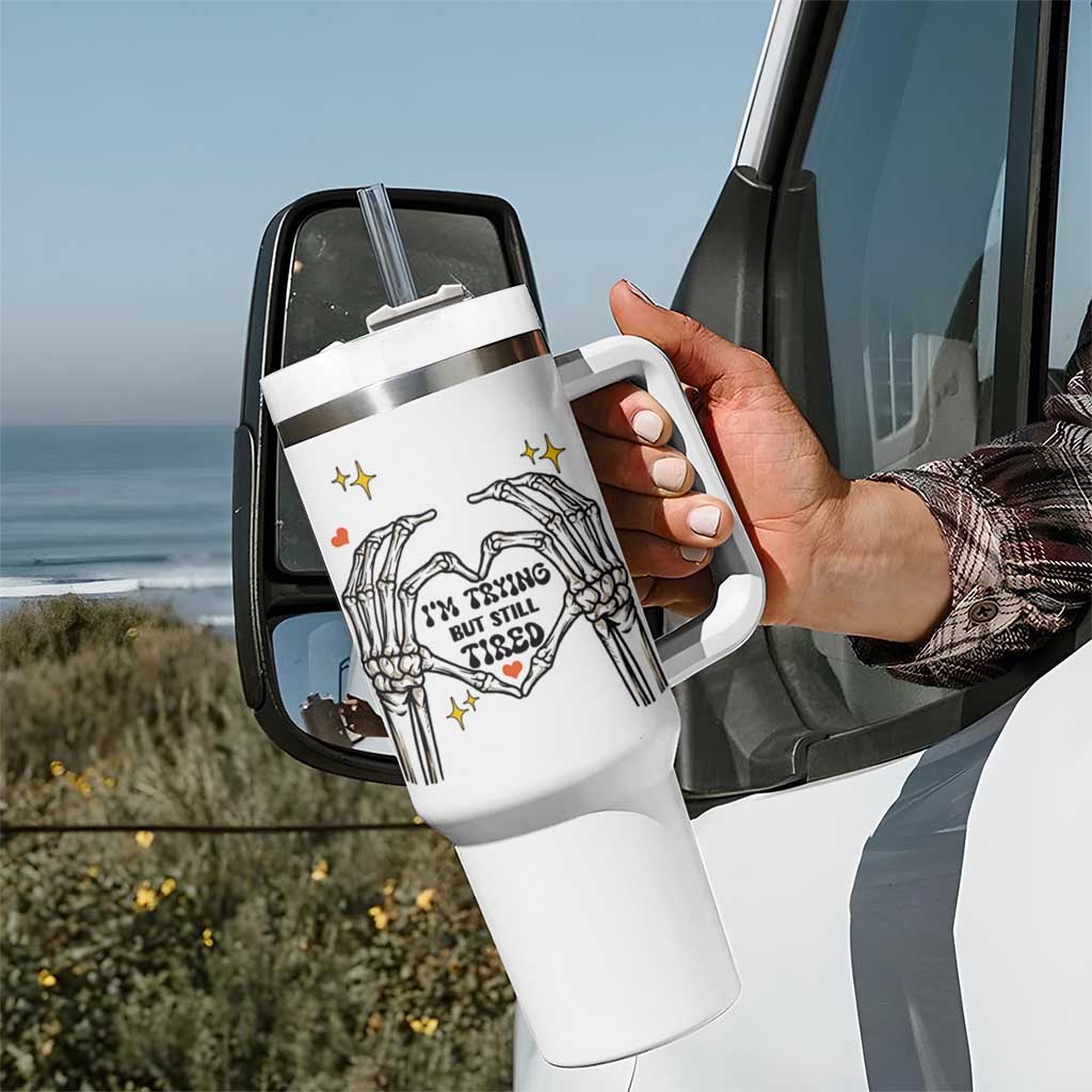 Funny I'm Trying But Tired Tumbler With Handle - Wonder Print Shop