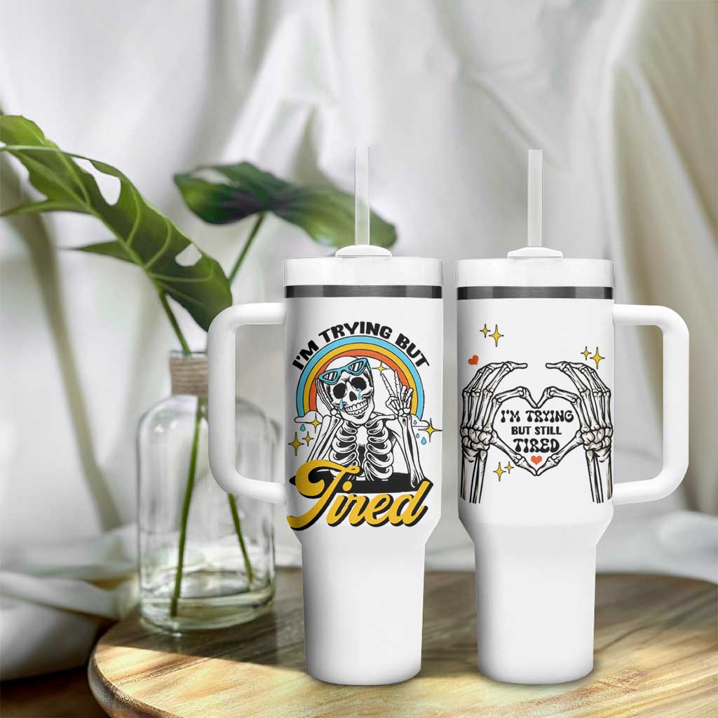 Funny I'm Trying But Tired Tumbler With Handle - Wonder Print Shop