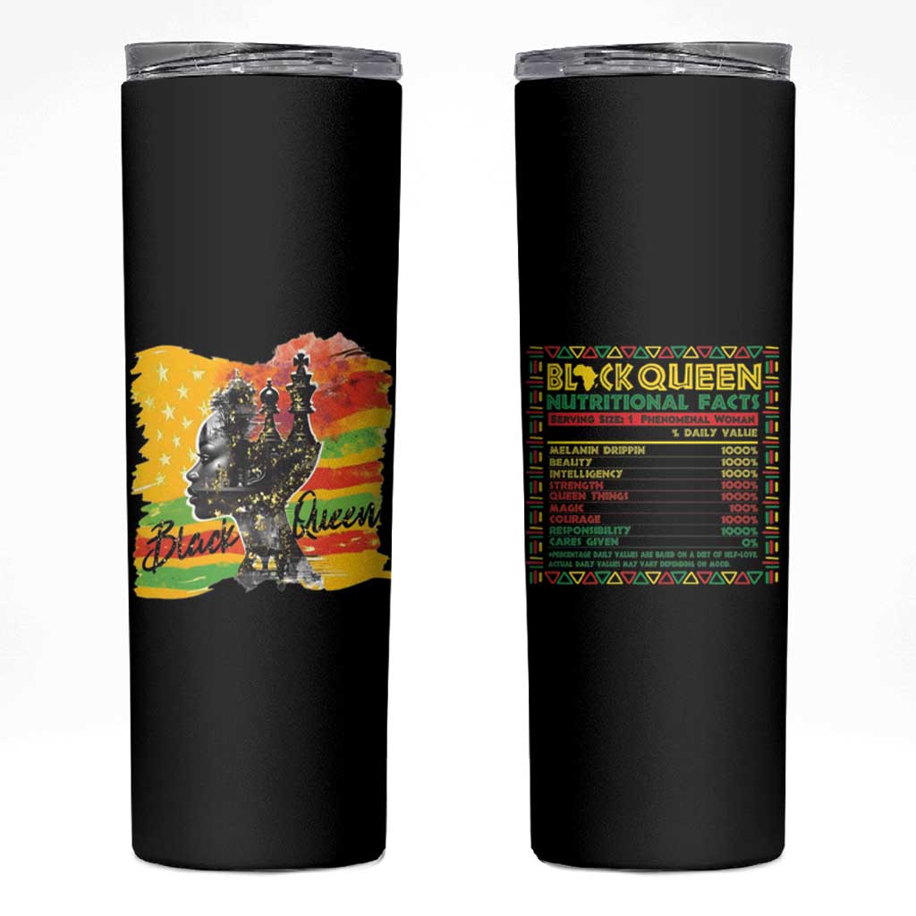 Black Women Skinny Tumbler Black Queen Nutrition Facts Gift for Her