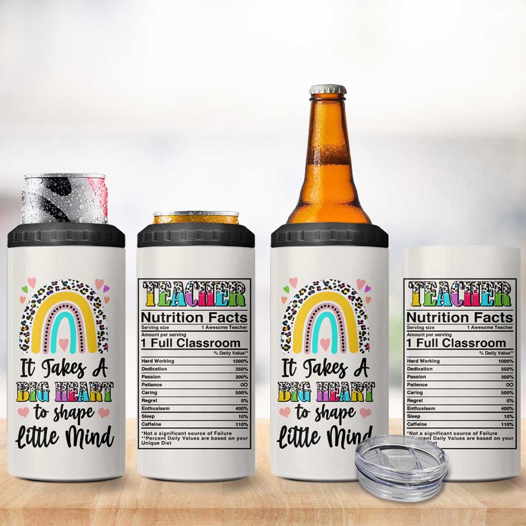 Teacher 4 in 1 Can Cooler Tumbler It Takes A Big Heart To Shape Little Minds - Wonder Print Shop