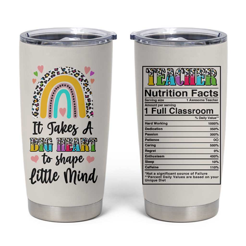 Teacher Tumbler Cup It Takes A Big Heart To Shape Little Minds - Wonder Print Shop