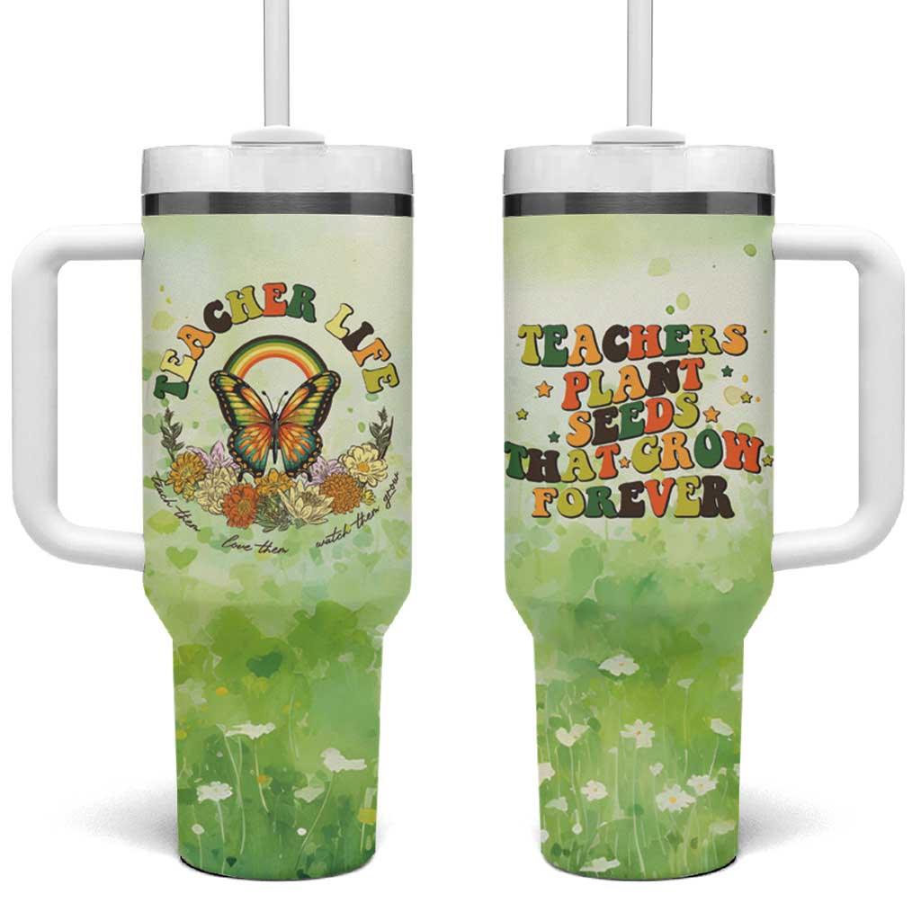 Teacher Life Tumbler With Handle Teacher Plant Seeds That Grow Forever - Wonder Print Shop