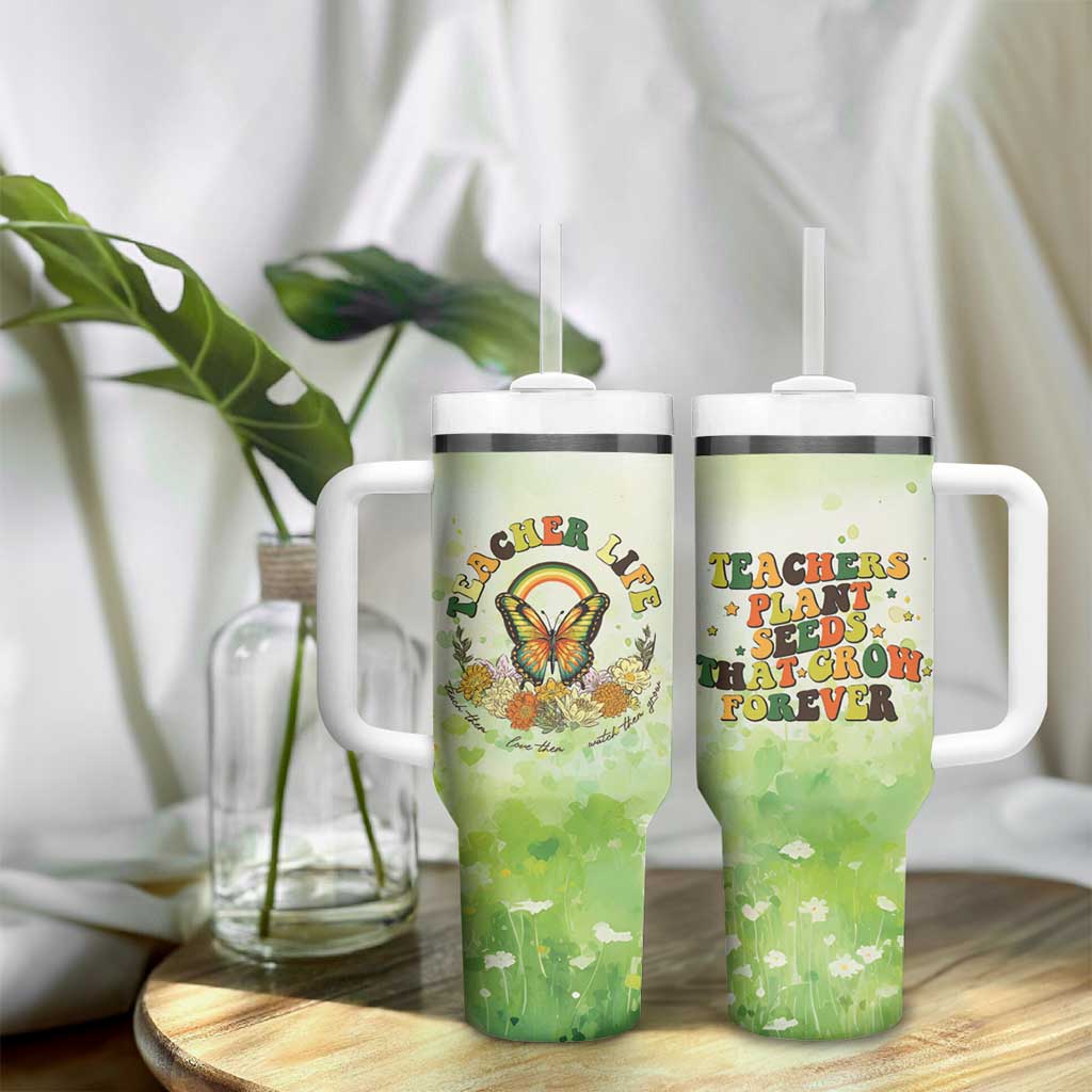 Teacher Life Tumbler With Handle Teacher Plant Seeds That Grow Forever - Wonder Print Shop