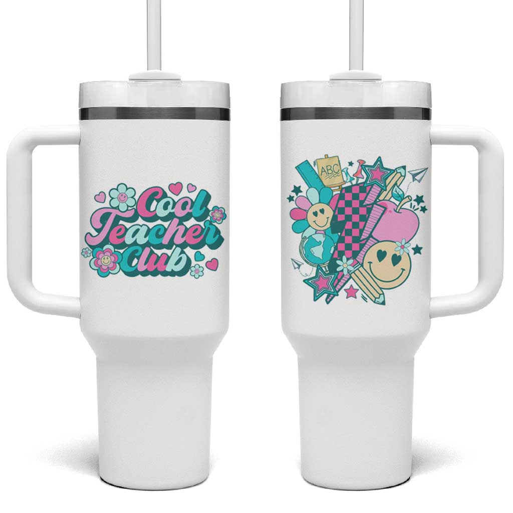 Cool Teacher Club Retro Groovy Tumbler With Handle - Wonder Print Shop