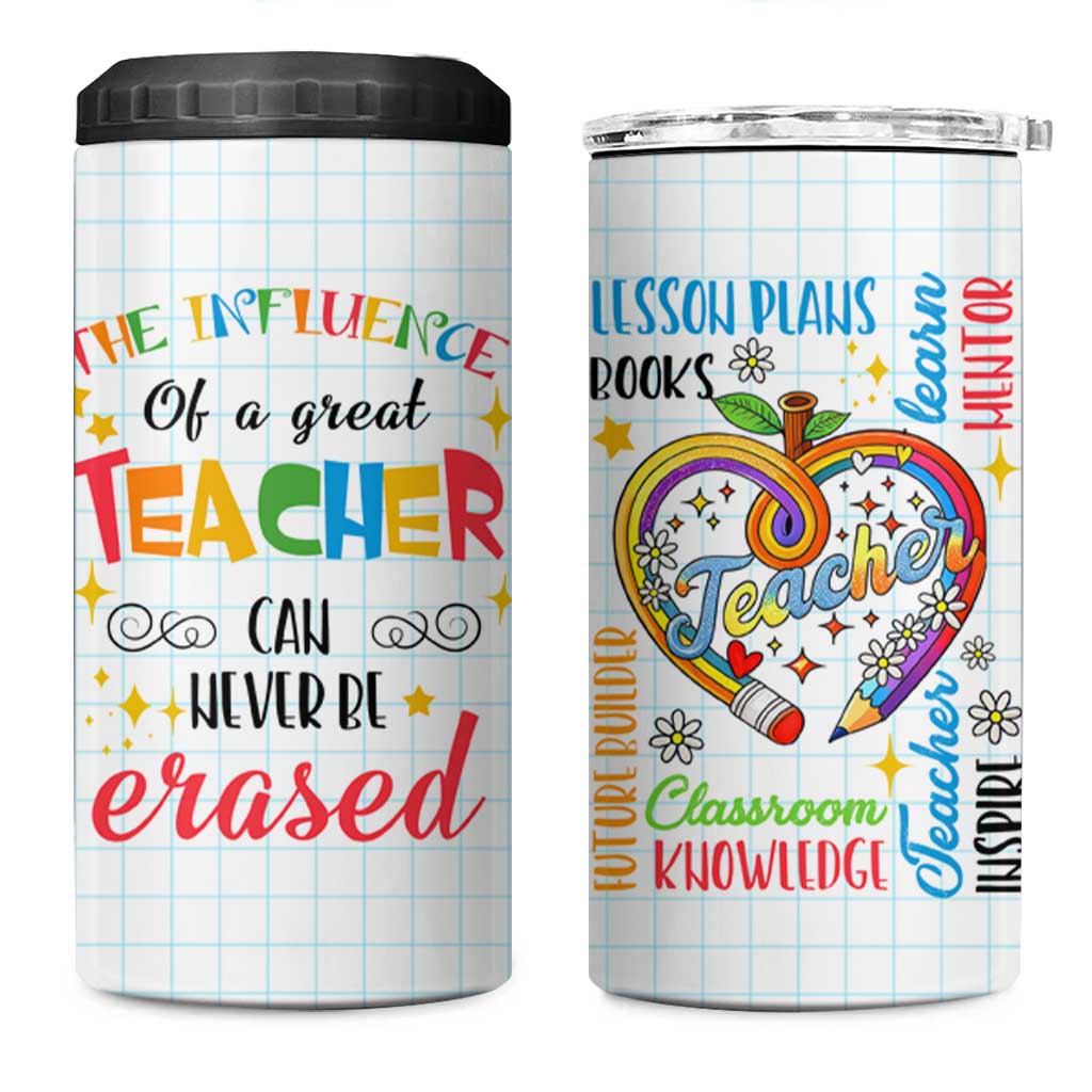 Teacher 4 in 1 Can Cooler Tumbler The Influence Of A Great Teacher Can Never Be Erased - Wonder Print Shop