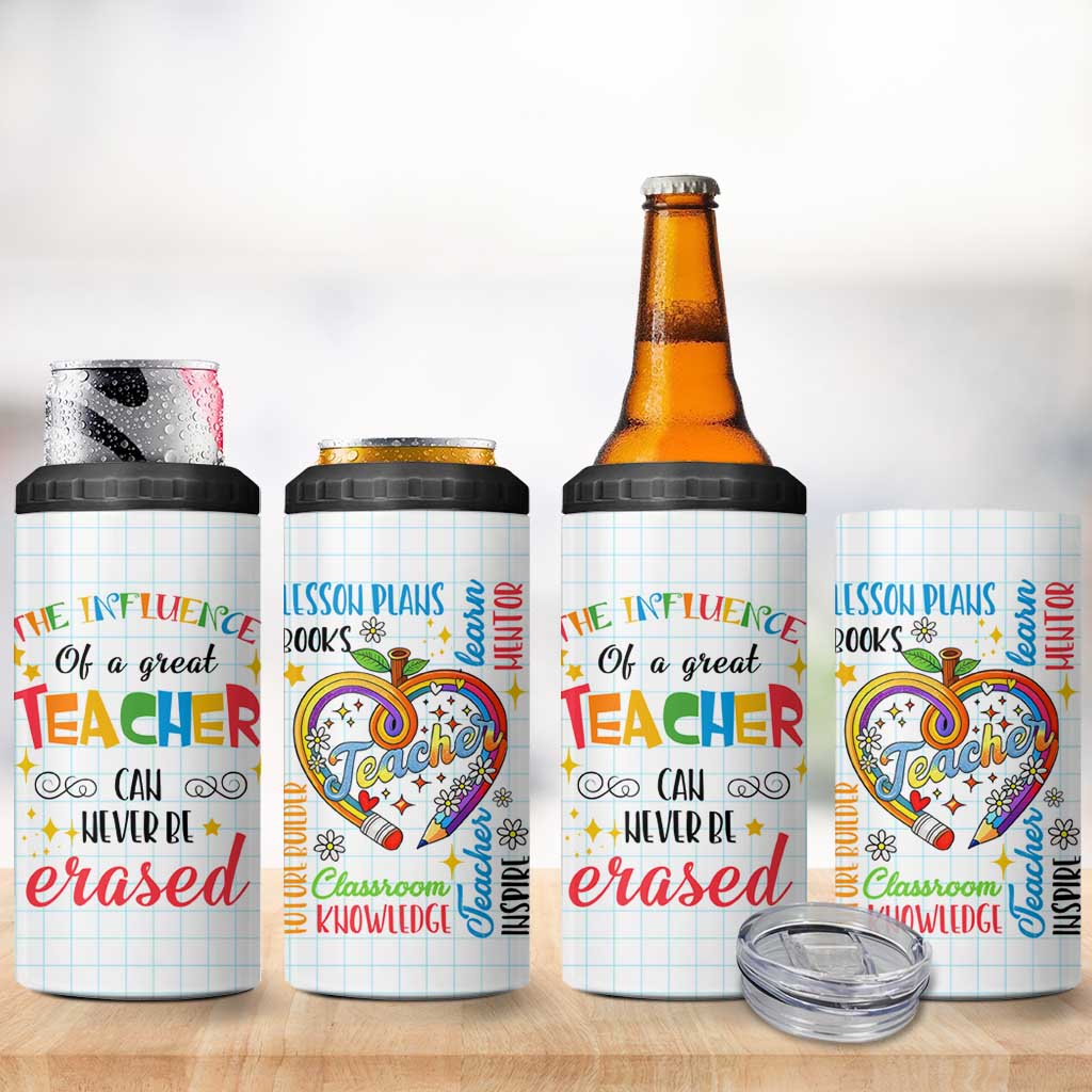 Teacher 4 in 1 Can Cooler Tumbler The Influence Of A Great Teacher Can Never Be Erased - Wonder Print Shop