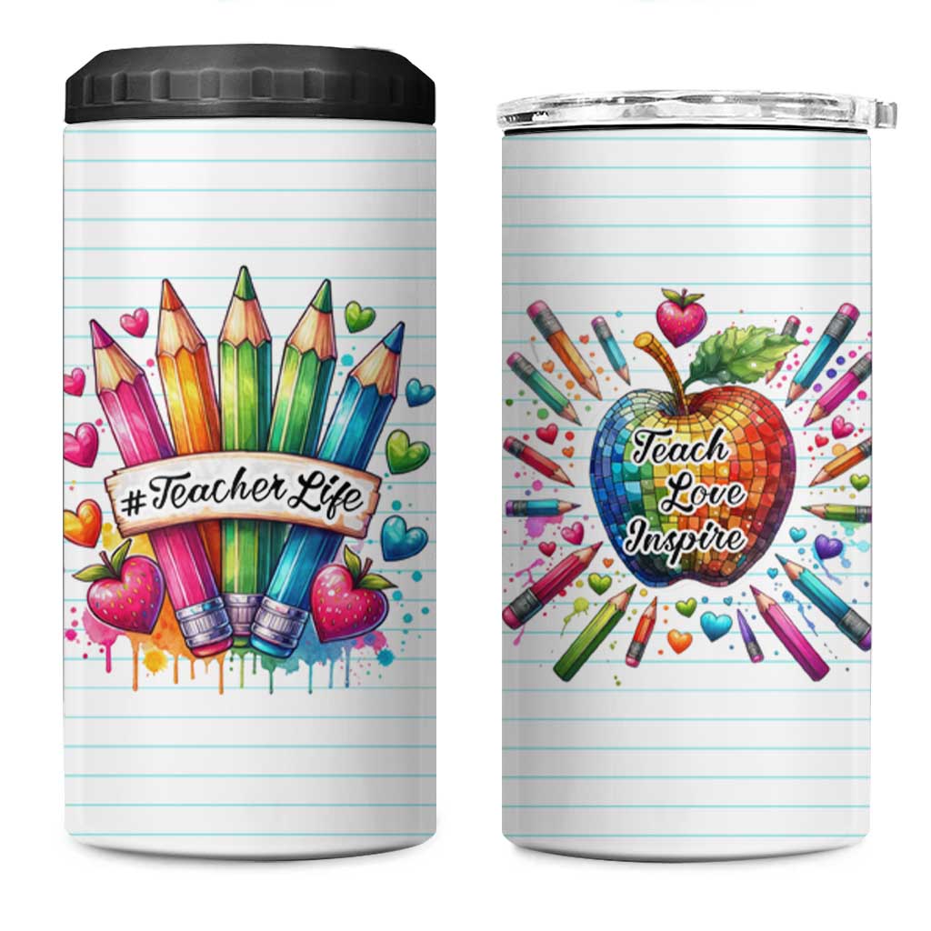 Teacher Life 4 in 1 Can Cooler Tumbler Teach Love Inspire Back To School - Wonder Print Shop