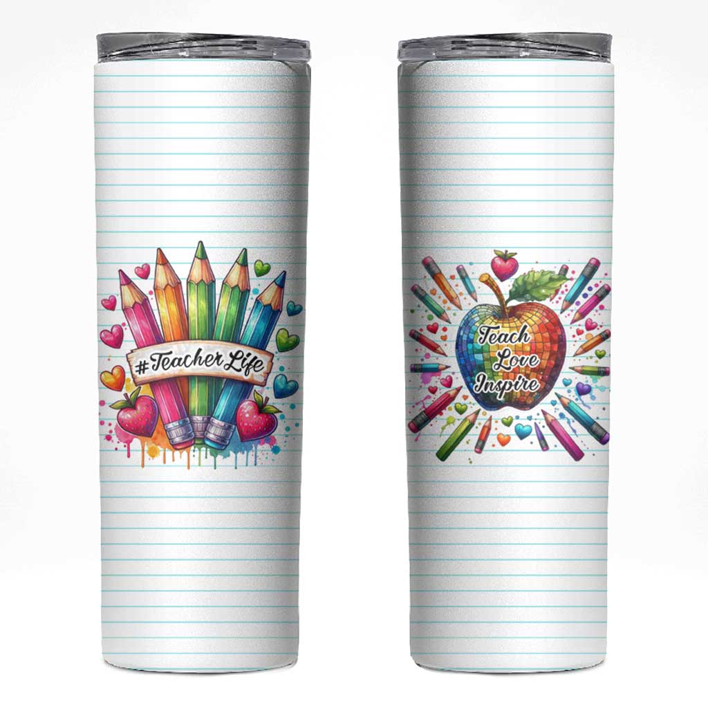 Teacher Life Skinny Tumbler Teach Love Inspire Back To School - Wonder Print Shop