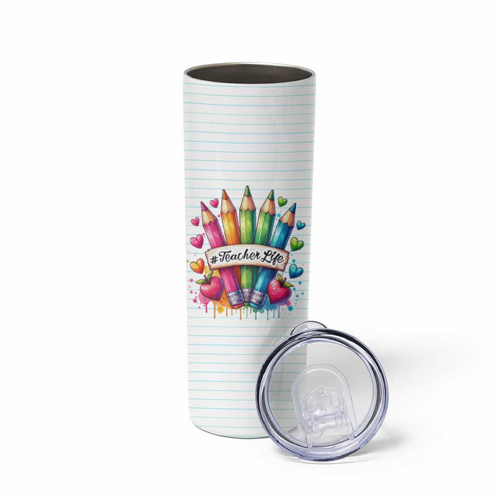 Teacher Life Skinny Tumbler Teach Love Inspire Back To School - Wonder Print Shop