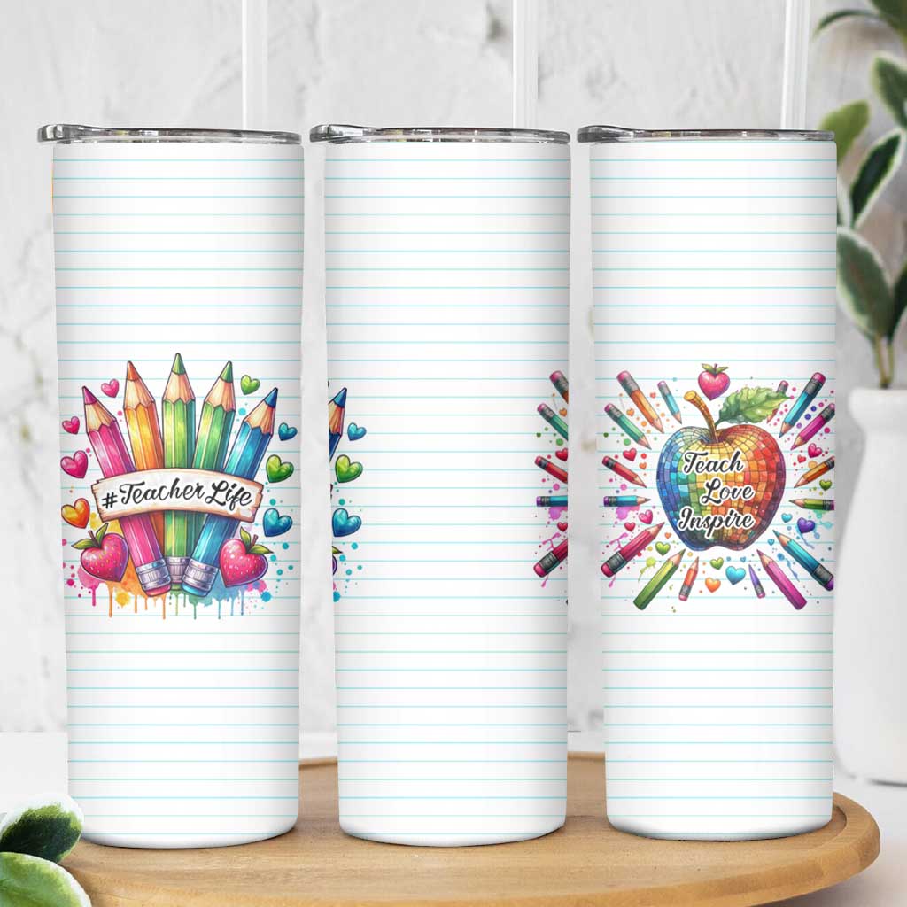 Teacher Life Skinny Tumbler Teach Love Inspire Back To School - Wonder Print Shop