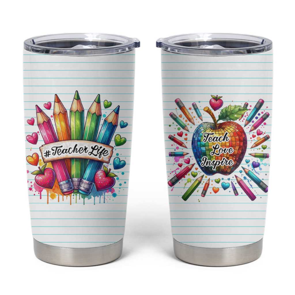 Teacher Life Tumbler Cup Teach Love Inspire Back To School - Wonder Print Shop