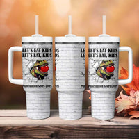 Funny Teacher Tumbler With Handle Let's Eat Kids Punctuation Saves Lives Dinosaur - Wonder Print Shop