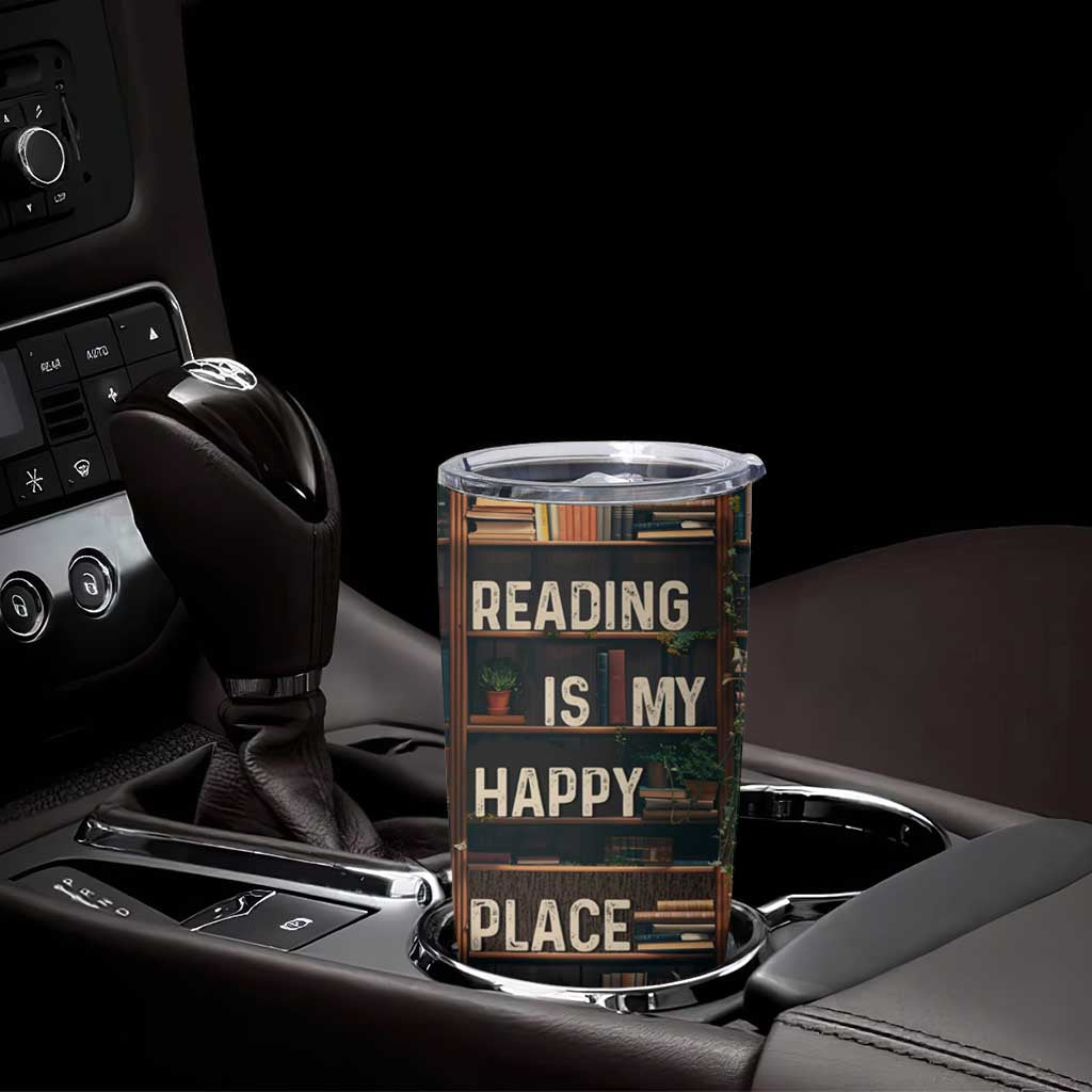 Book Lover Tumbler Cup Reading Is My Happy Place Vintage Bookshelf - Wonder Print Shop