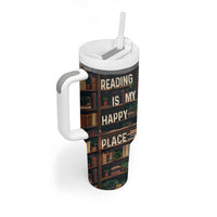 Book Lover Tumbler With Handle Reading Is My Happy Place Vintage Bookshelf - Wonder Print Shop