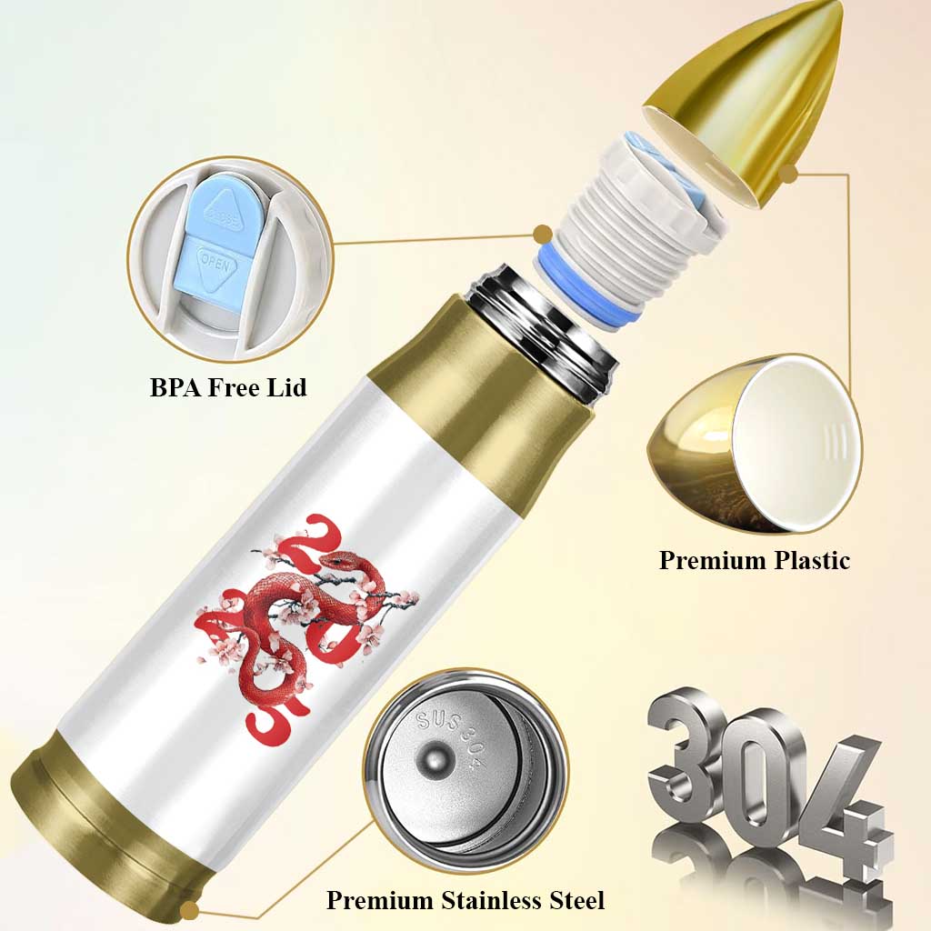 Year Of The Snake 2025 Bullet Tumbler Lu Fu Shou Chinese New Year Snake Cherry Blossom