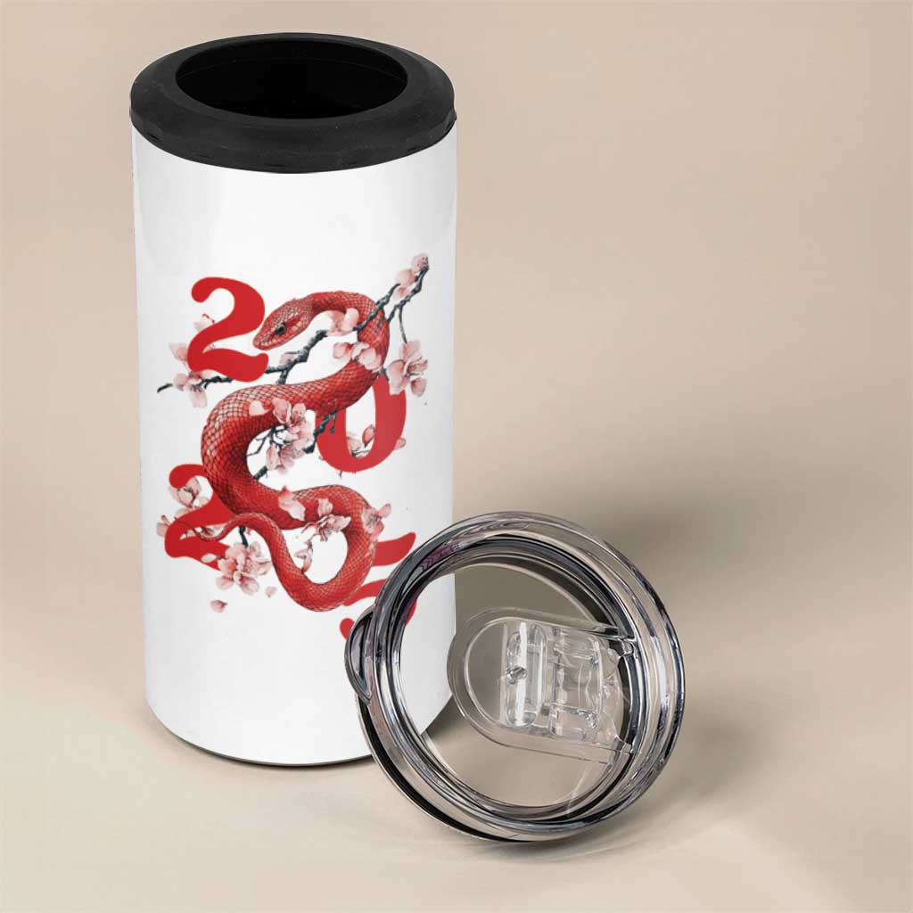 Year Of The Snake 2025 4 in 1 Can Cooler Tumbler Lu Fu Shou Chinese New Year Snake Cherry Blossom - Wonder Print Shop