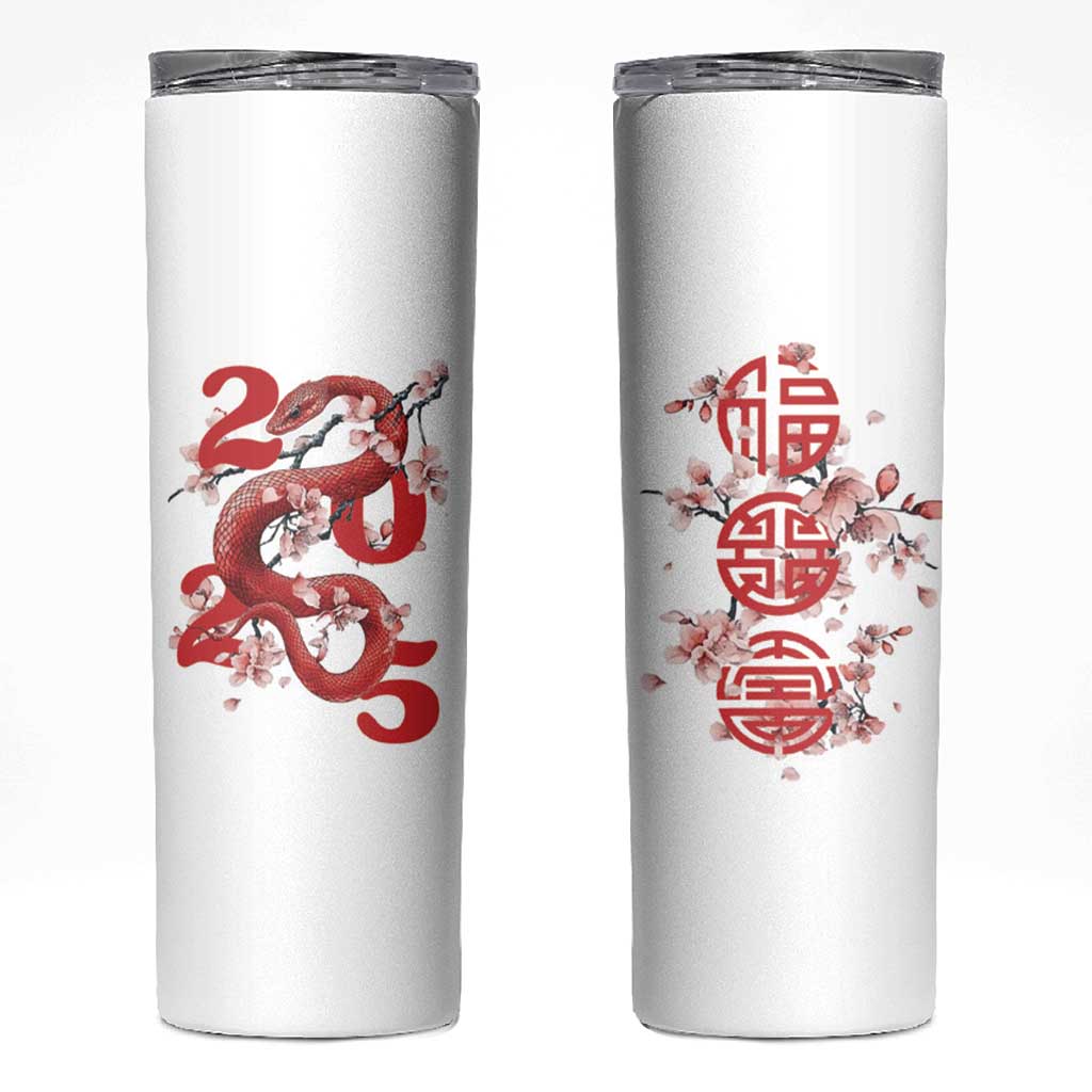 Year Of The Snake 2025 Skinny Tumbler Lu Fu Shou Chinese New Year Snake Cherry Blossom - Wonder Print Shop